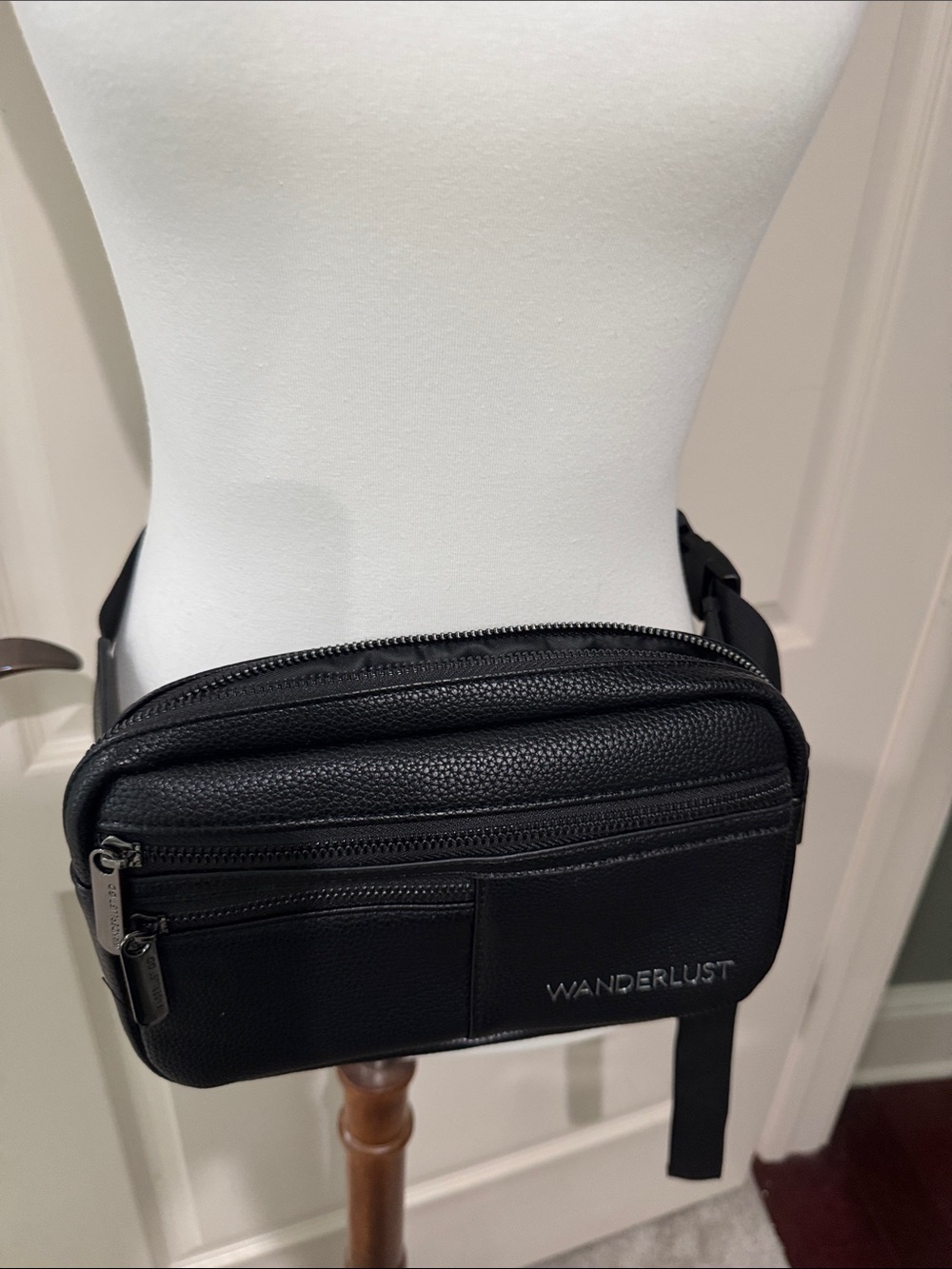 Wanderlust Black Textured Leather Crossbody Waist Bag
